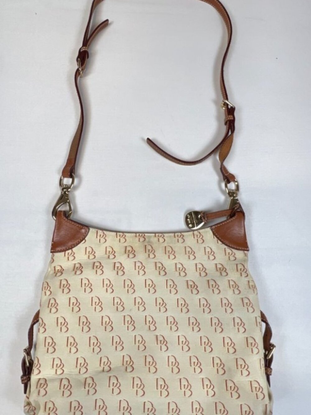 Dooney & Bourke Women Beige Brown Monogram Canvas Shoulder Bag Crossbody
